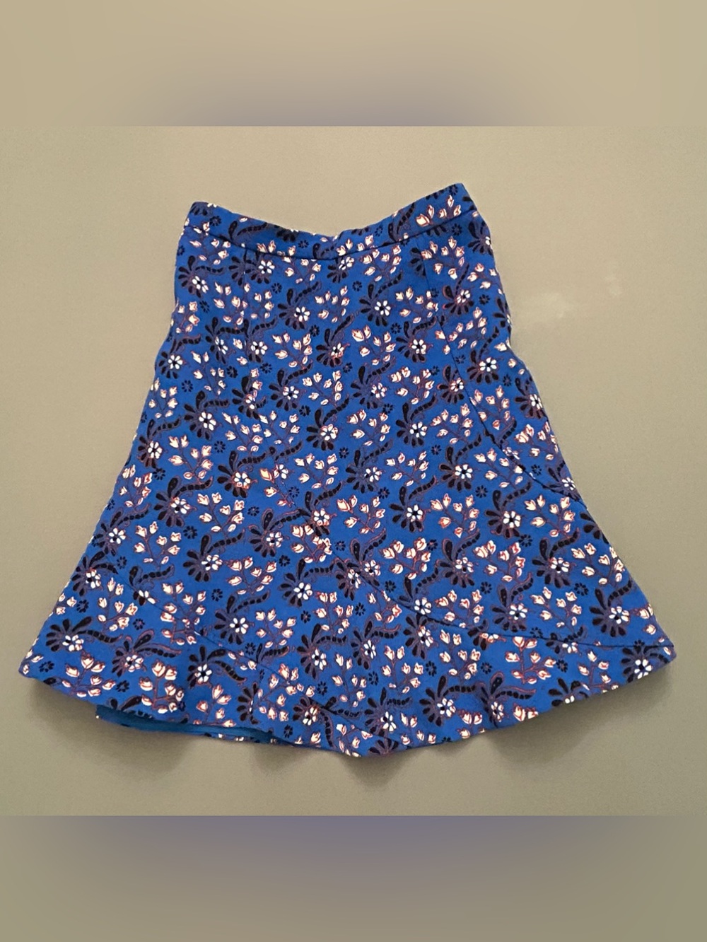 J. Crew Blue Maximalist Floral A-Line Mini Skirt with Pink Accents